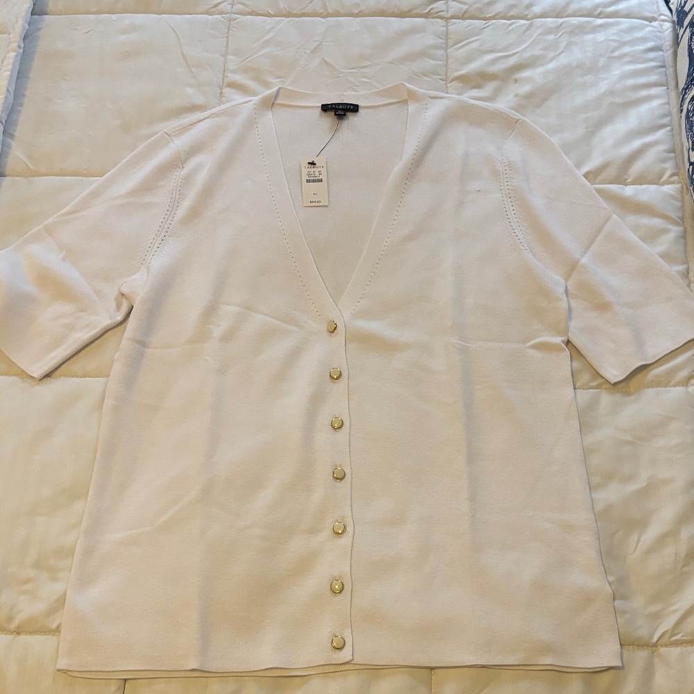 Talbots White Button-Down Cardigan